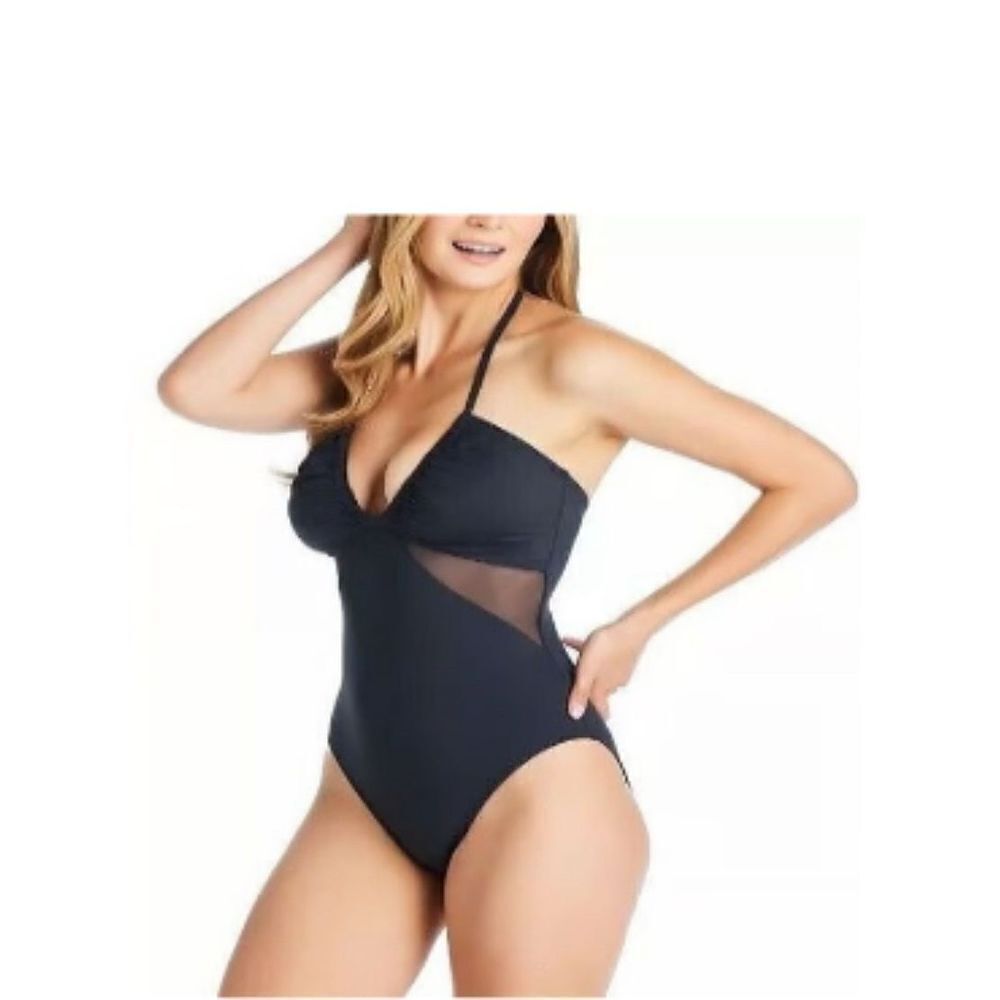 Bleu Rod Beattie Womens Don't Mesh W/ Me Halter One-Piece Swimsuit Black 4 NWT